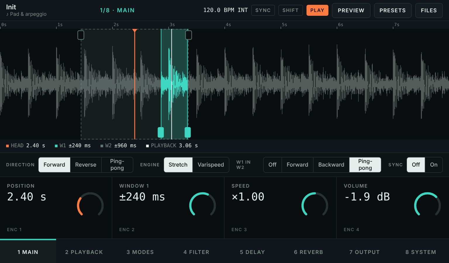 WaveSkanner screen: a waveform with two nested scanning windows